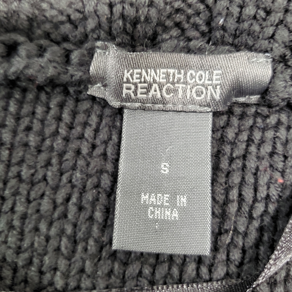 Kenneth Cole Reaction Black Ribbed Knit Short Sleeve Cardigan Sweater Size S Y2K - Picture 10 of 13